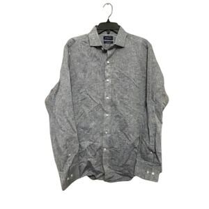 Stantt Button Down Shirt Linen Blend Long Sleeve Buttoned Cuffs Blue M XL NWOT